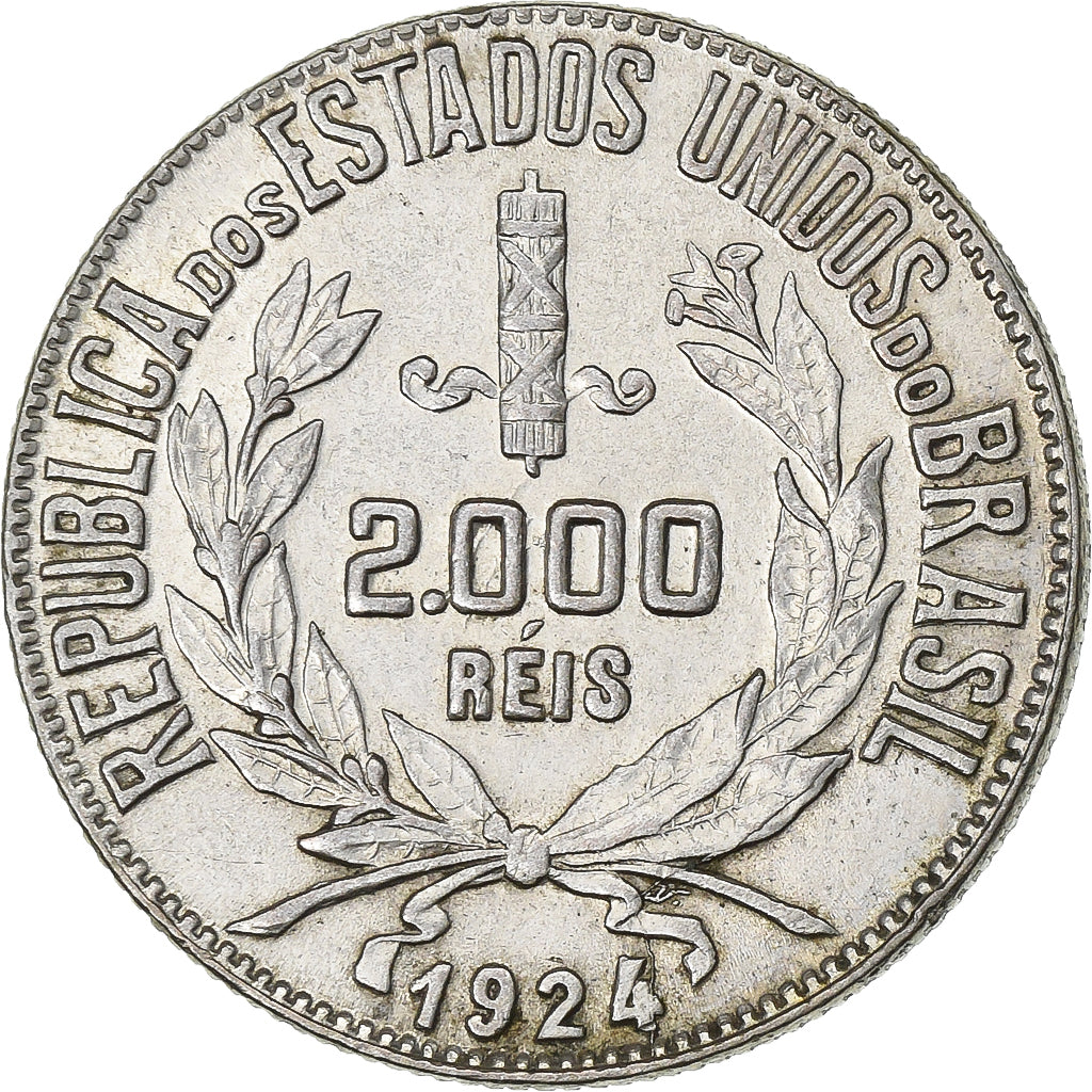 Brazil, 2000 Reis, 1924, Rio de Janeiro, Silver, EF(40-45), KM:526