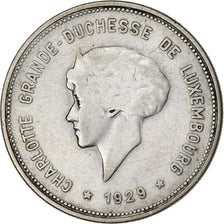 Luxemburgo, Charlotte, 5 Francs, 1929, Stuttgart, Plata, MBC, KM:38