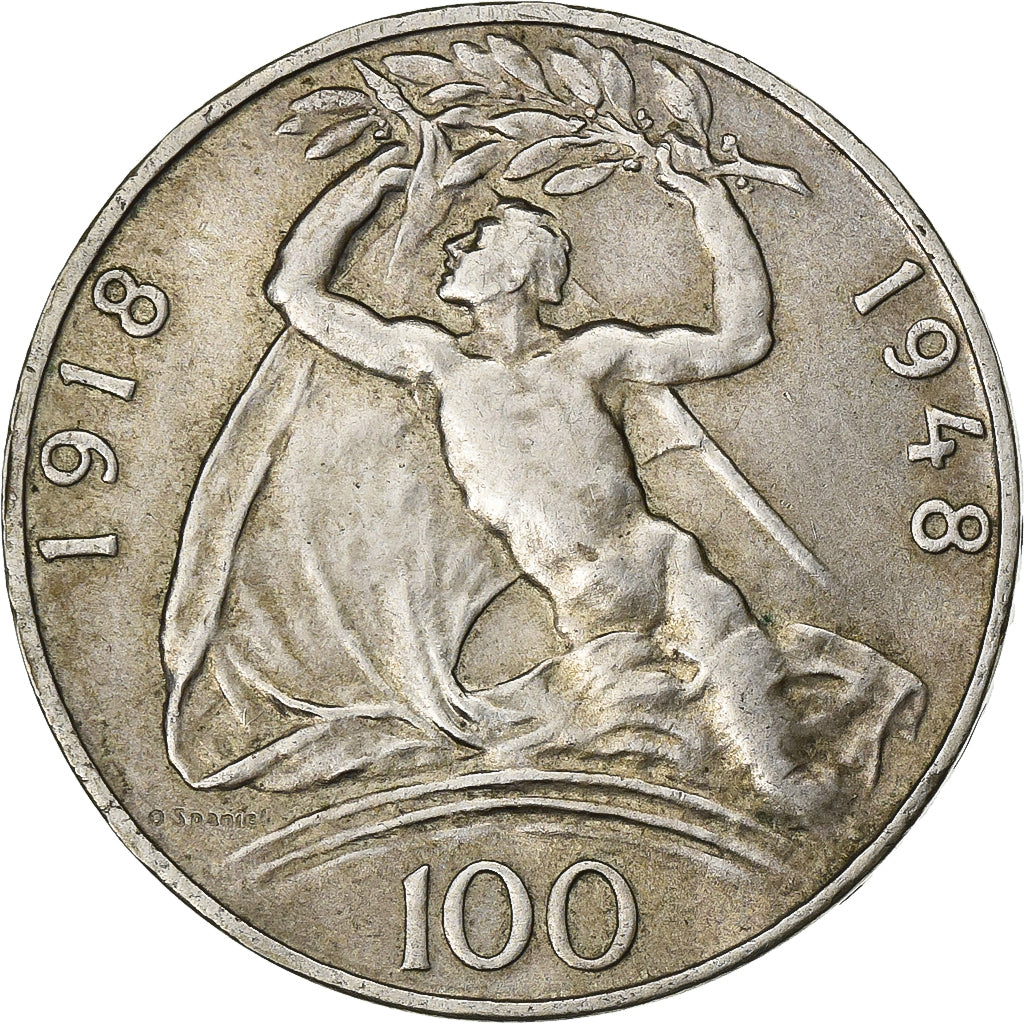 Checoslovaquia, 100 Korun, 1948, Plata, MBC, KM:27