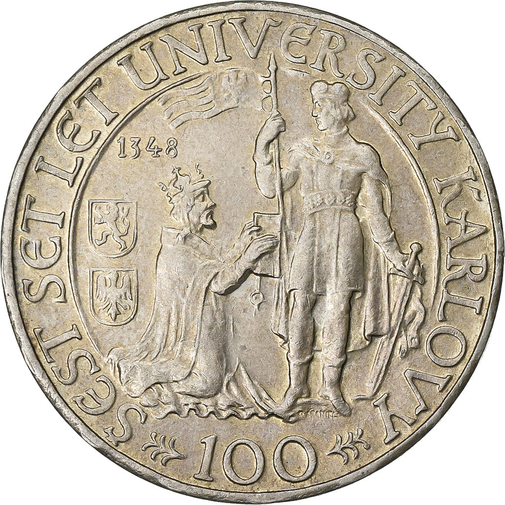 Checoslovaquia, 100 Korun, 1948, Plata, MBC+, KM:26