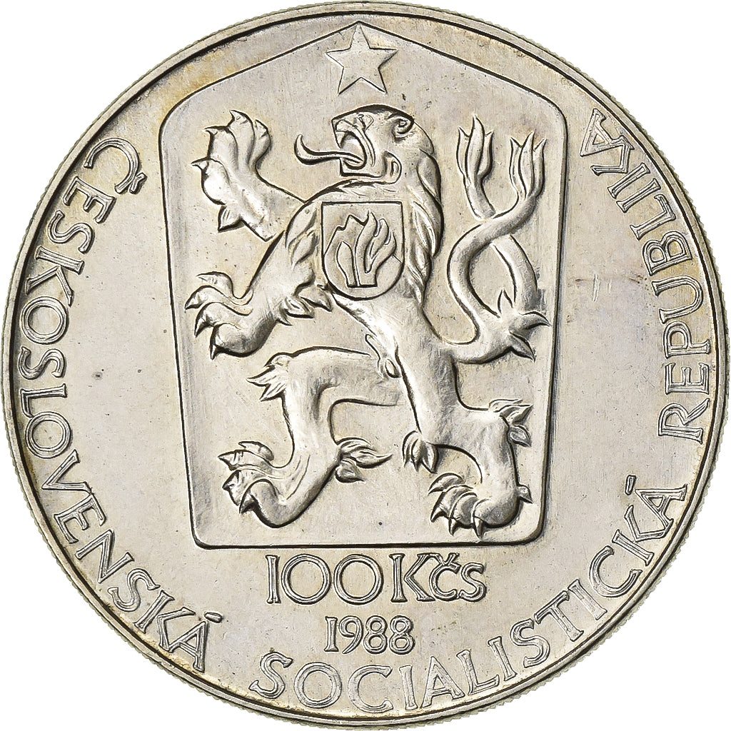Czechoslovakia, 100 Korun, 1988, Silver, AU(55-58), KM:130