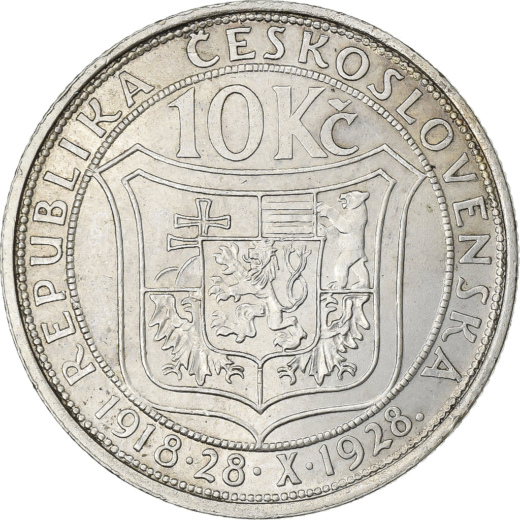Czechoslovakia, 10 Korun, 1928, Silver, EF(40-45), KM:12