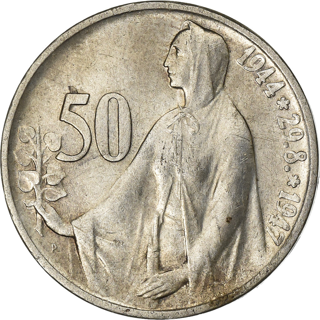 Czechoslovakia, 50 Korun, 1947, Silver, AU(50-53), KM:24