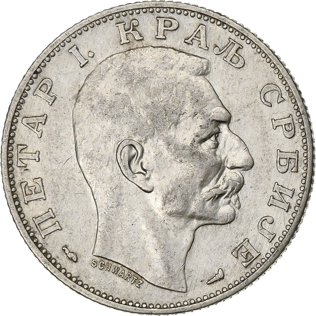 Serbia, Peter I, 2 Dinara, 1915, Paris, Silver, EF(40-45), KM:26.3