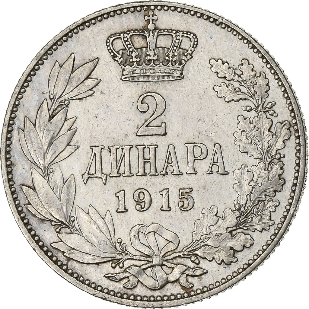 Serbia, Peter I, 2 Dinara, 1915, Paris, Silver, EF(40-45), KM:26.3
