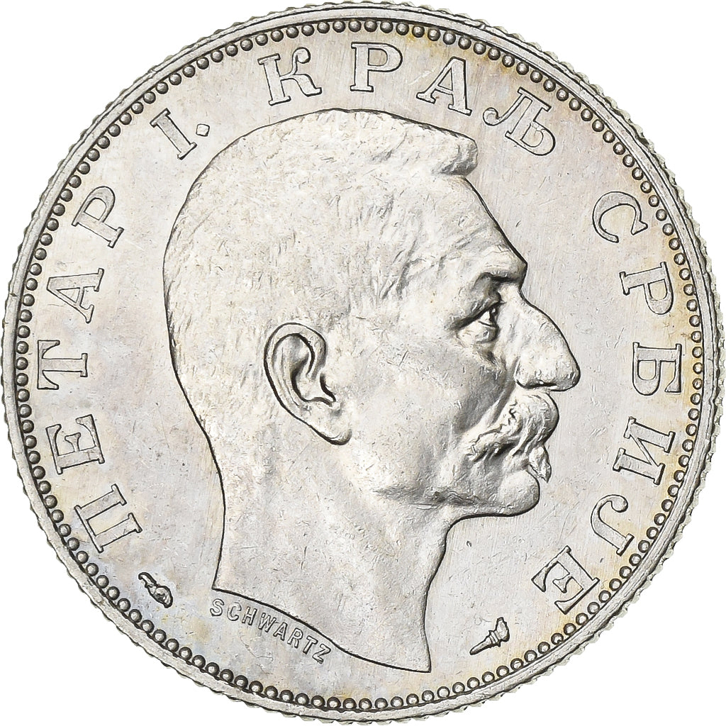 Serbia, Peter I, 2 Dinara, 1915, Paris, Silver, AU(55-58), KM:26.3