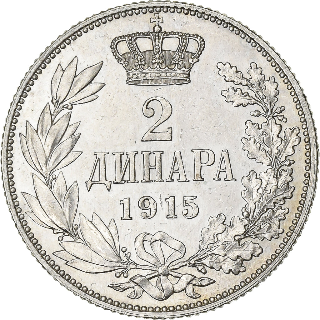 Serbia, Peter I, 2 Dinara, 1915, Paris, Silver, AU(55-58), KM:26.3