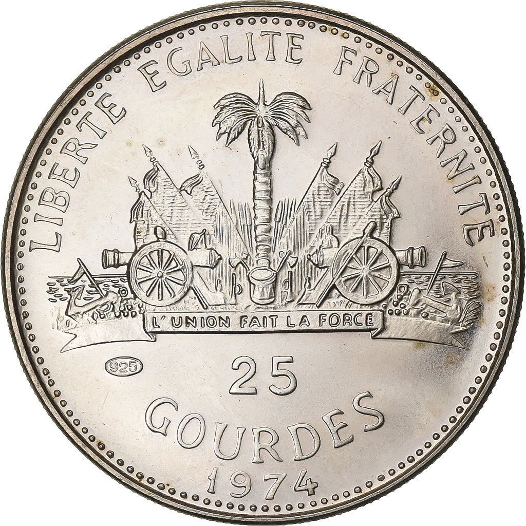 Haiti, 25 Gourdes, 1974, Silver, AU(50-53), KM:112.1