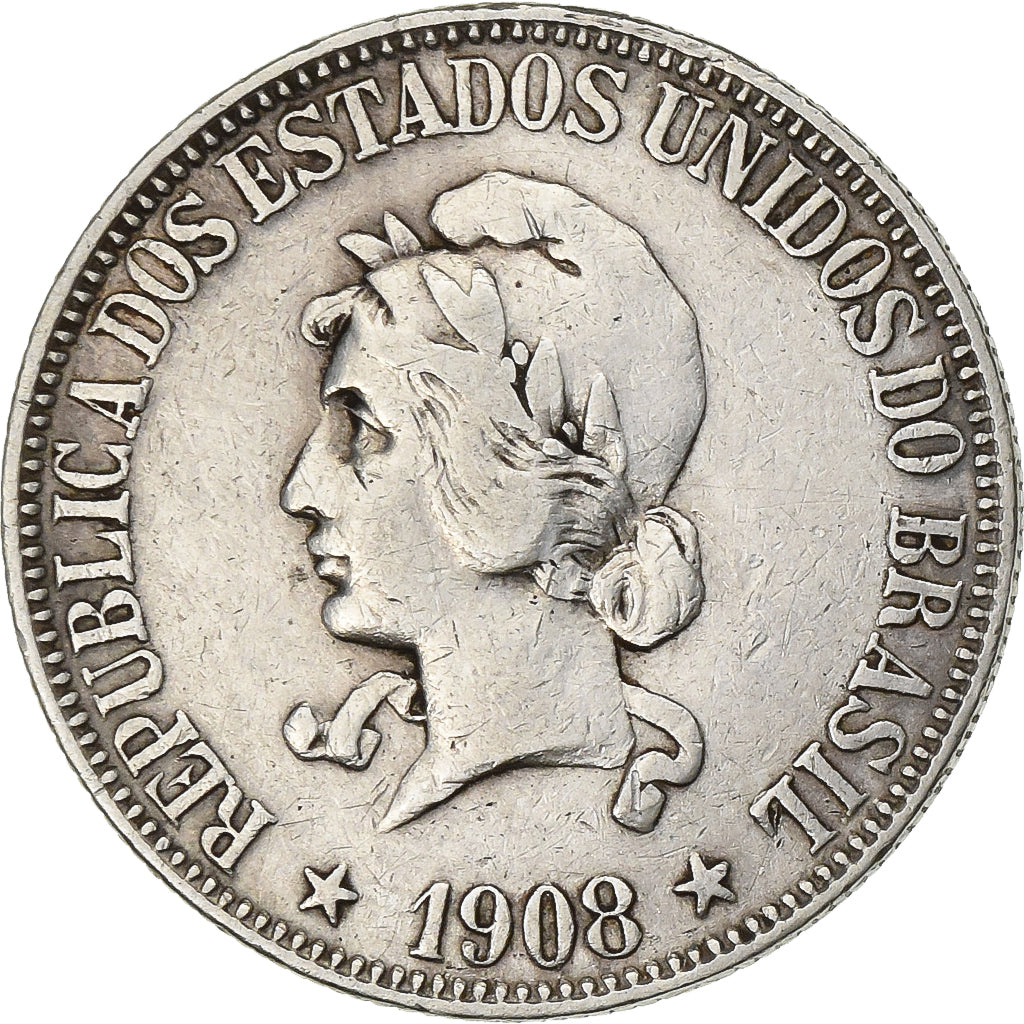 Brasile, 1000 Reis, 1908, Rio de Janeiro, Argento, BB, KM:507
