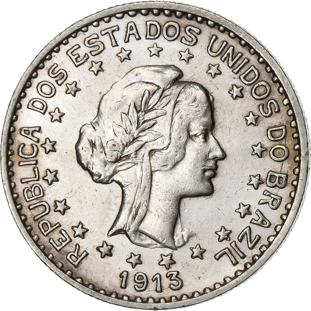 Brazil, 1000 Reis, 1913, Silver, AU(55-58), KM:510