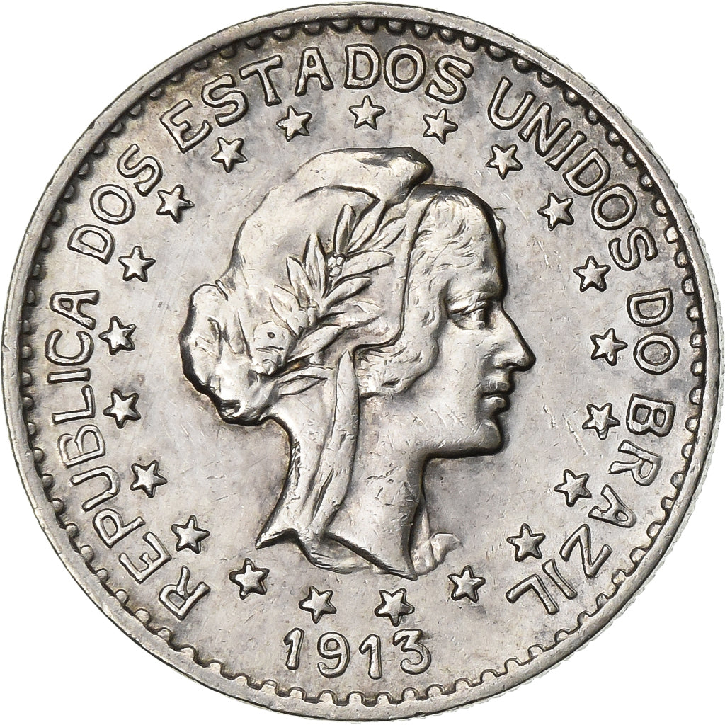 Brazil, 1000 Reis, 1913, Silver, AU(50-53), KM:510
