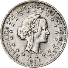 Brazil, 1000 Reis, 1913, Silver, AU(50-53), KM:510