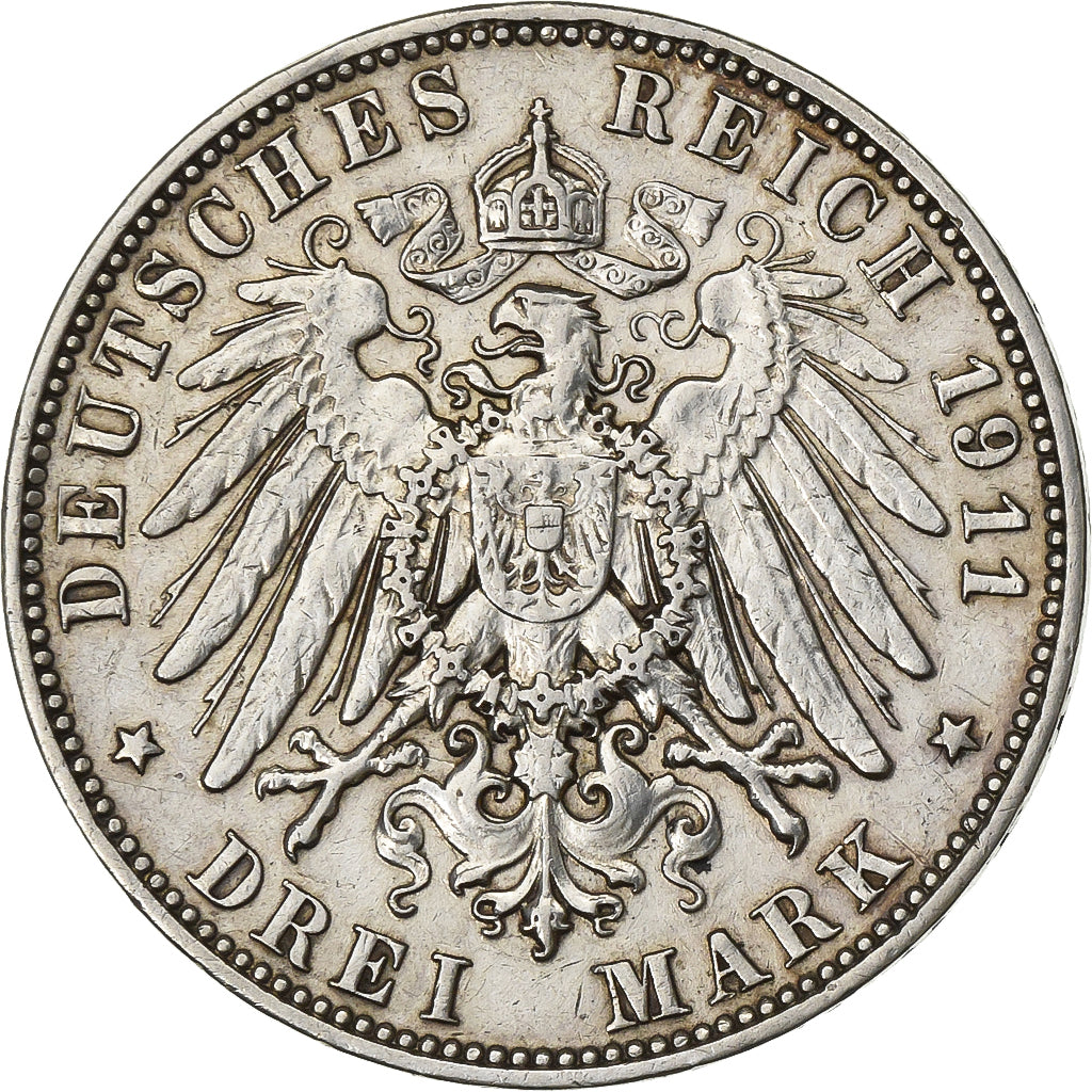 Alemania, SAXONY-ALBERTINE, Friedrich August III, 3 Mark, 1911, Muldenhütten