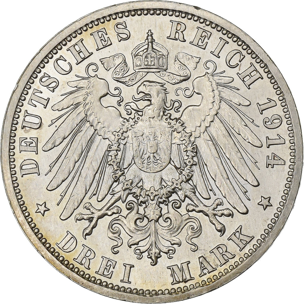 Germany, PRUSSIA, Wilhelm II, 3 Mark, 1914, Berlin, Silver, AU(50-53), KM:538