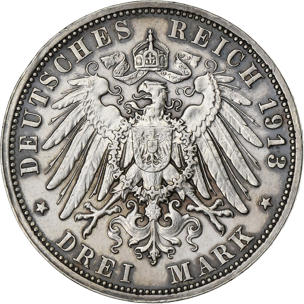 Germany, SAXONY-ALBERTINE, Friedrich August III, 3 Mark, 1913, Muldenhütten