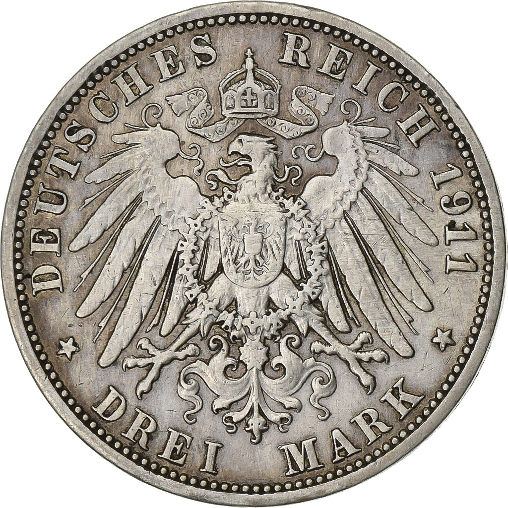Germany, PRUSSIA, Wilhelm II, 3 Mark, 1911, Berlin, Silver, EF(40-45), KM:527