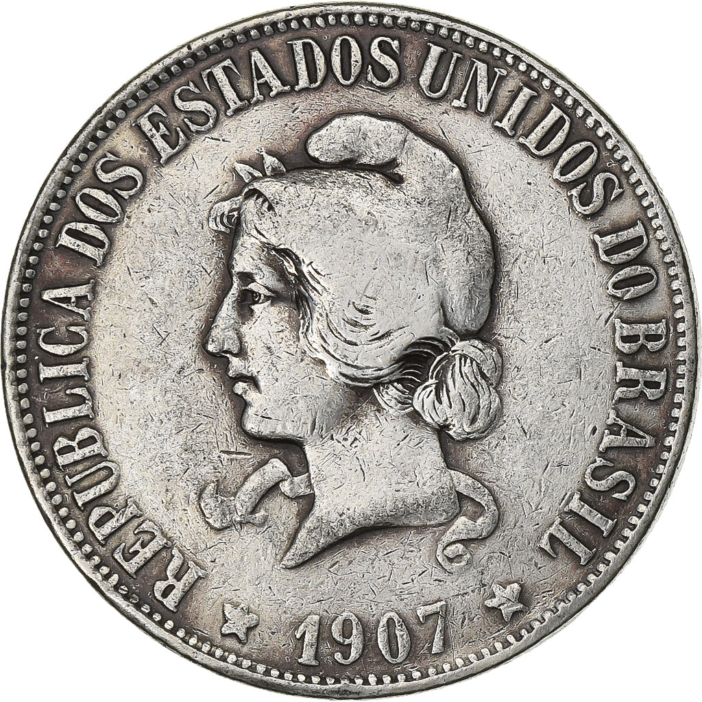 Brazil, 2000 Reis, 1907, Rio de Janeiro, Silver, VF(30-35), KM:508
