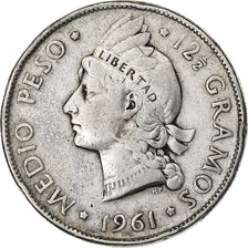 Dominican Republic, 1/2 Peso, 1961, Silver, VF(30-35), KM:21
