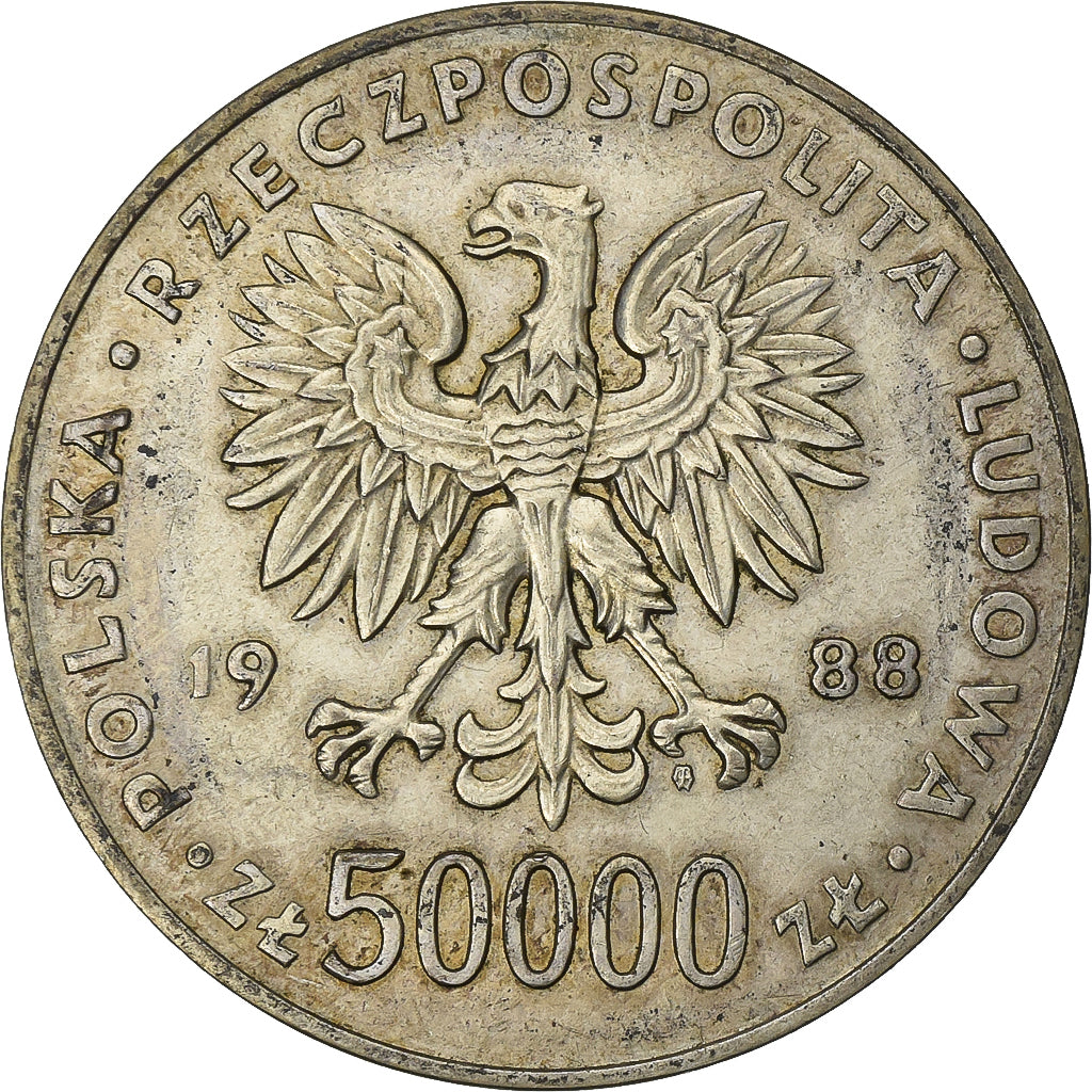 Poland, 50000 Zlotych, 1988, Warsaw, Silver, EF(40-45), KM:180