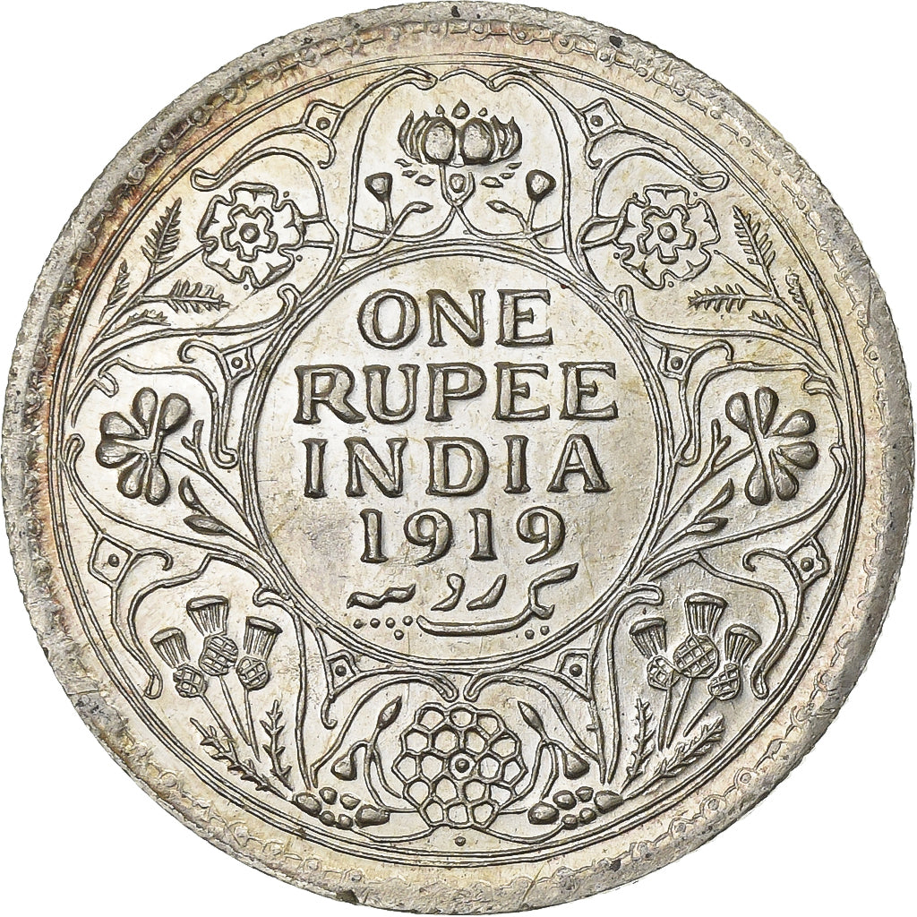 India, George V, Rupee, 1919, Calcutta, Silver, AU(50-53), KM:524