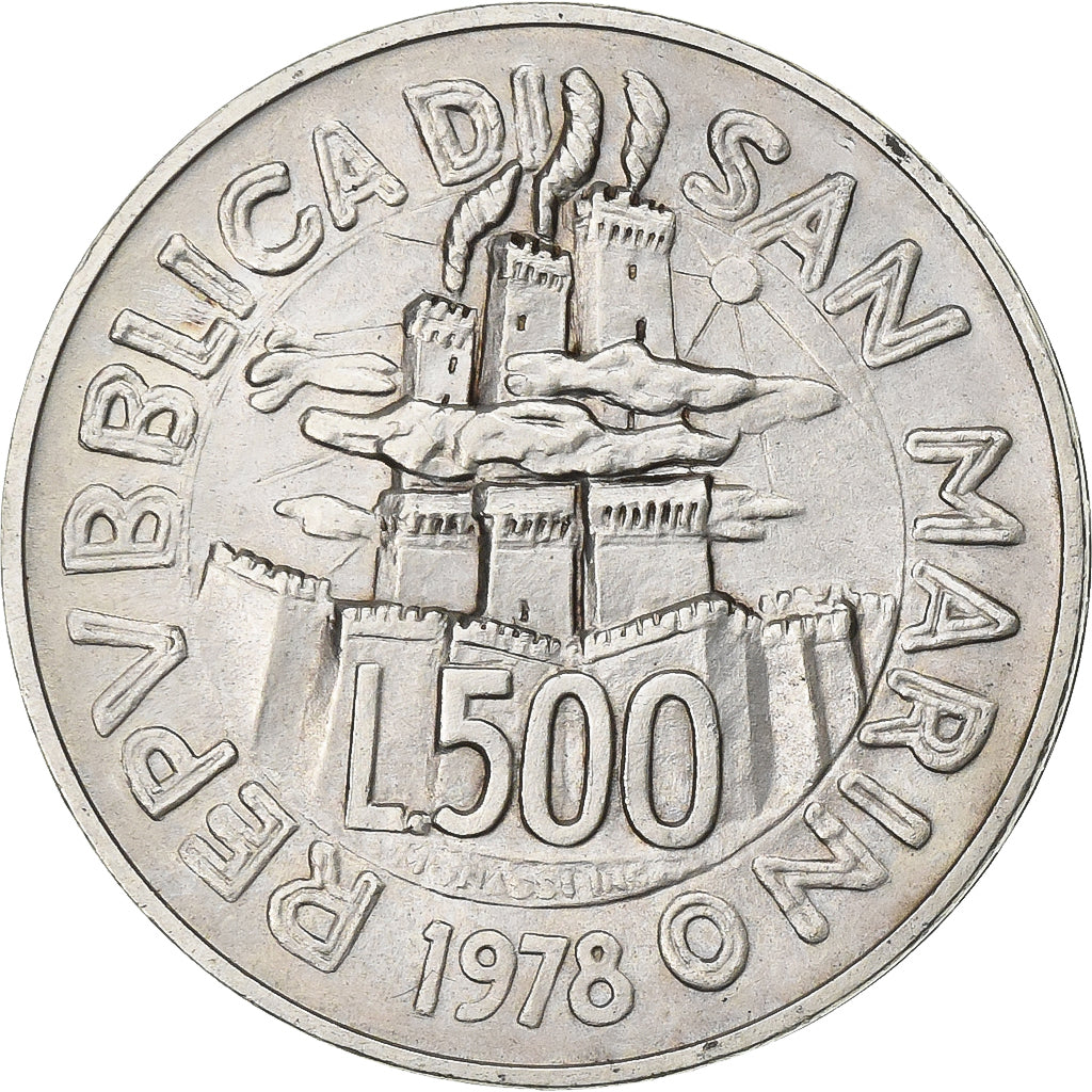 San Marino, 500 Lire, 1978, Silver, AU(50-53), KM:84