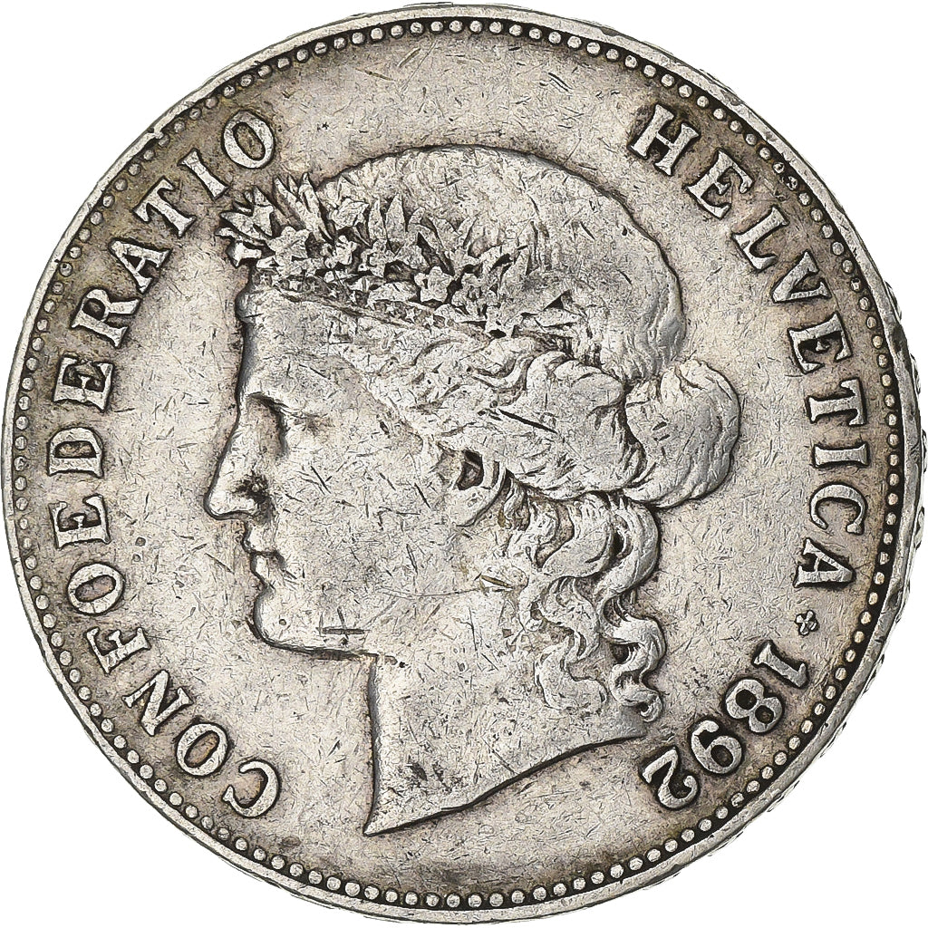 Suisse, 5 Francs, 1892, Bern, Argent, TB+, KM:34