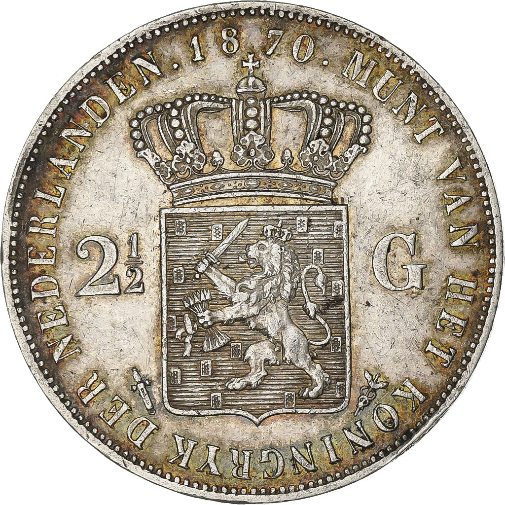 Niederlande, William III, 2-1/2 Gulden, 1870, Utrecht, Silber, SS, KM:82