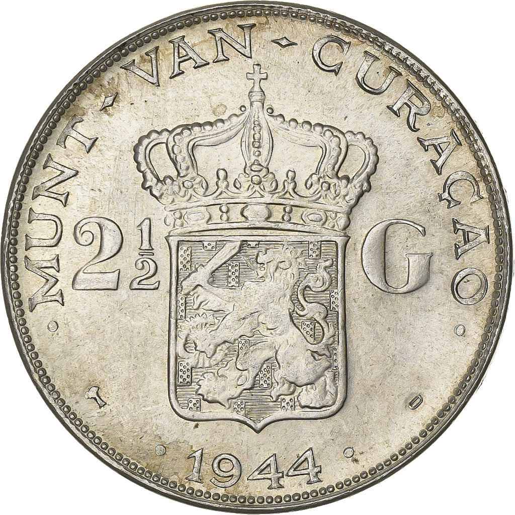 Curaçao, 2-1/2 Gulden, 1944, Denver, Silver, AU(55-58), KM:46