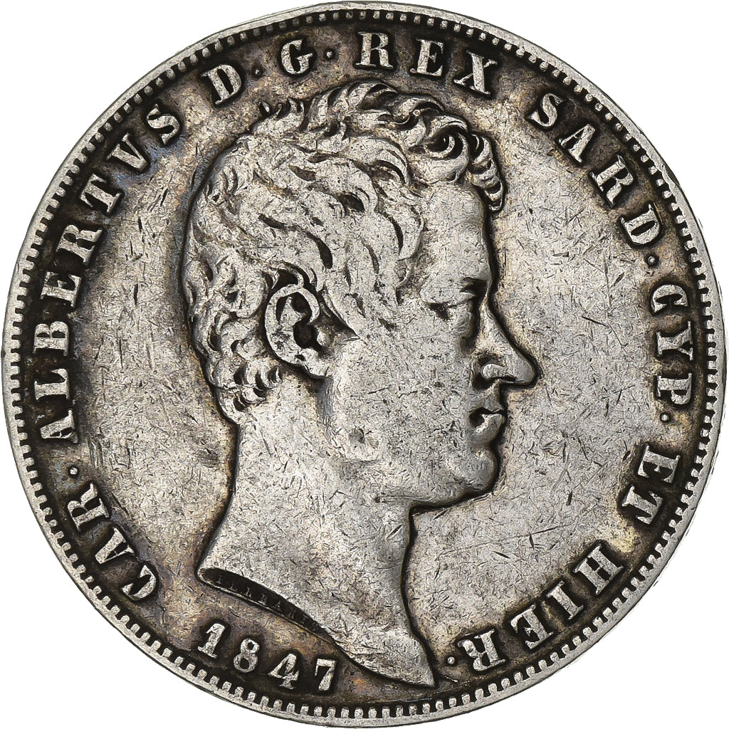 Kingdom of Sardinia, SARDINIA, Carlo Alberto, 5 Lire, 1847, Genoa, Silver