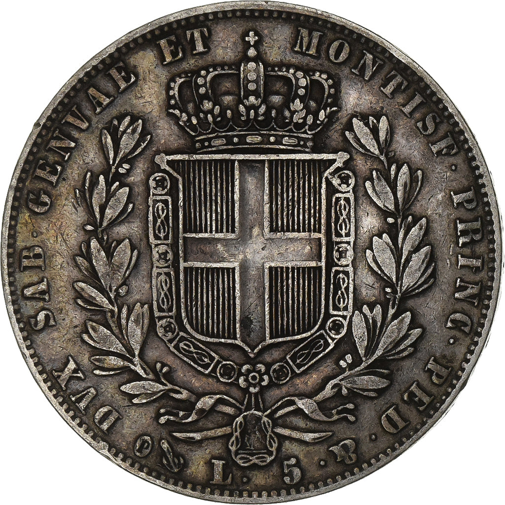 Kingdom of Sardinia, SARDINIA, Carlo Alberto, 5 Lire, 1847, Genoa, Silver