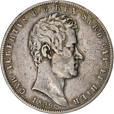 Kingdom of Sardinia, SARDINIA, Carlo Alberto, 5 Lire, 1839, Torino, Silver