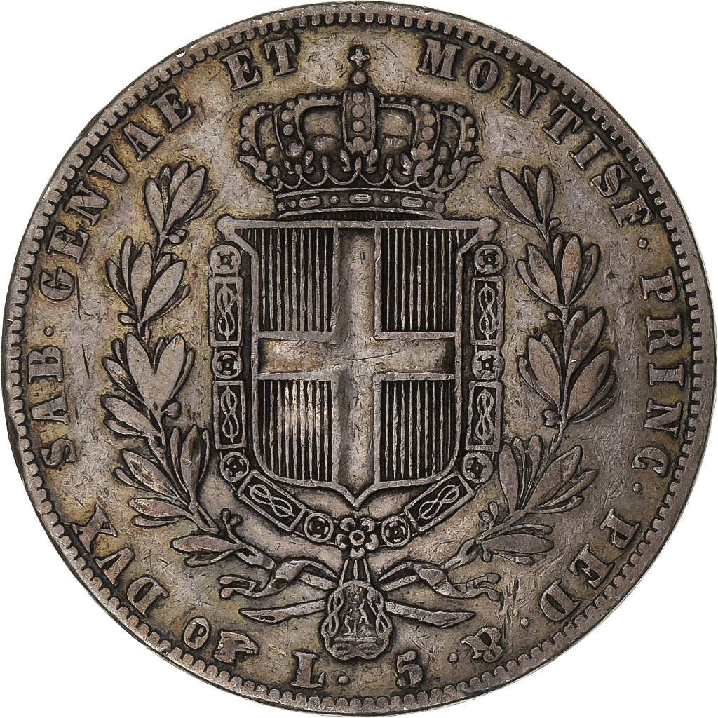 Kingdom of Sardinia, SARDINIA, Carlo Alberto, 5 Lire, 1839, Torino, Silver