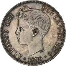 Spain, Alfonso XIII, 5 Pesetas, 1899, Madrid, Silver, AU(50-53), KM:707