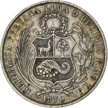 Peru, SOUTH PERU, Sol, 1870, Lima, Silver, AU(50-53), KM:196.3