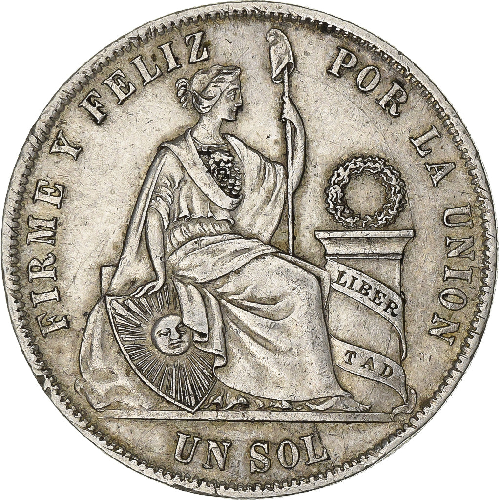 Peru, SOUTH PERU, Sol, 1870, Lima, Silver, AU(50-53), KM:196.3