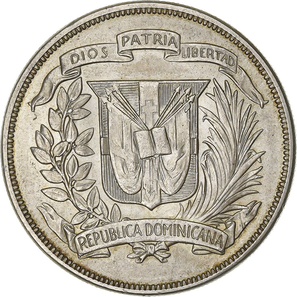 Dominican Republic, Peso, 1955, Philadelphia, Silver, AU(50-53), KM:23