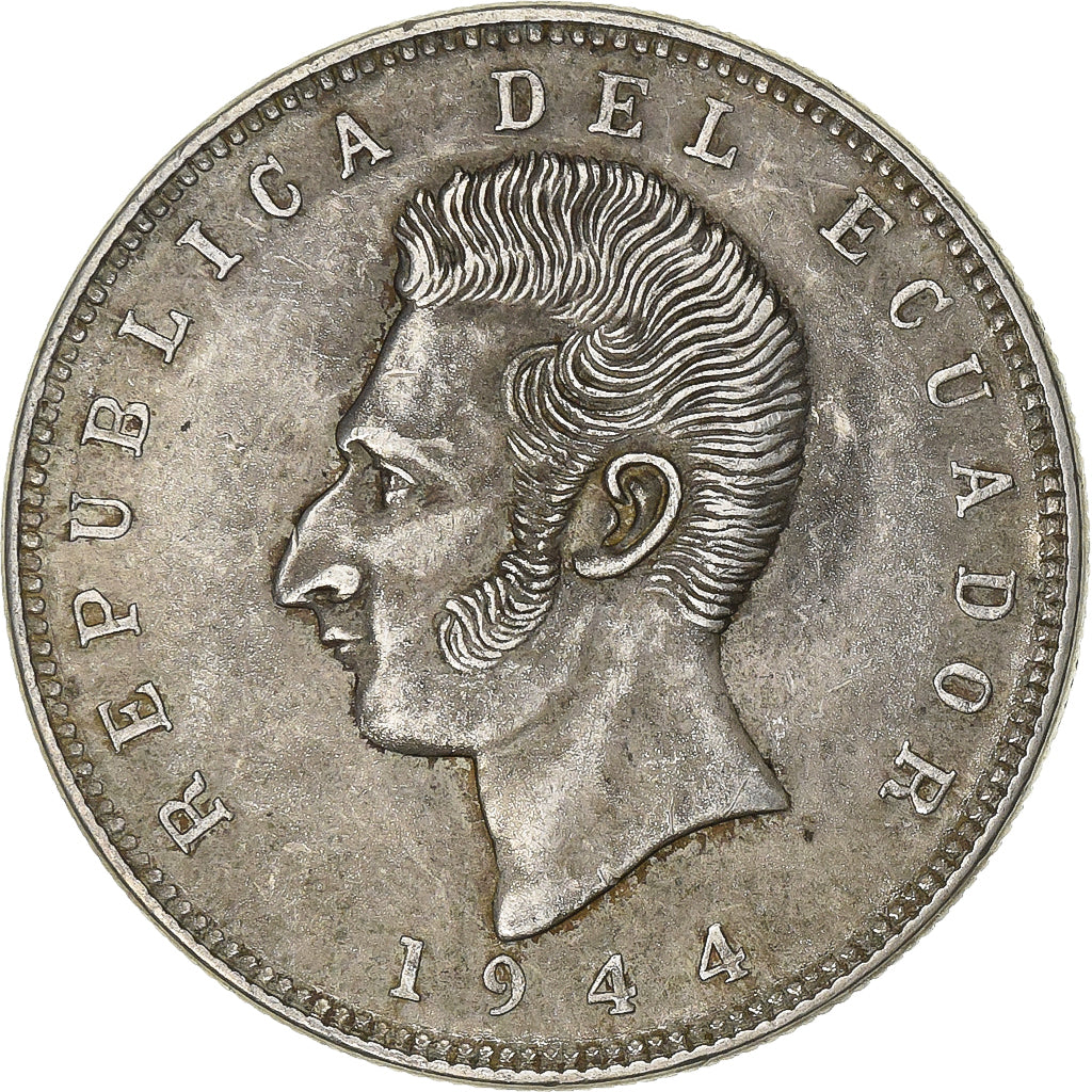 Ecuador, 5 Sucres, Cinco, 1944, Mexico City, Silver, AU(55-58), KM:79