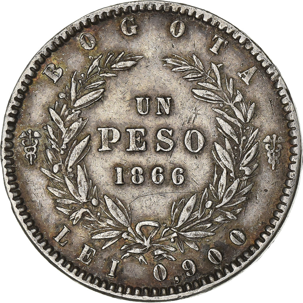 Colombia, Peso, 1866, Bogota, Silver, EF(40-45), KM:139.1