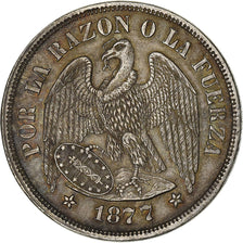 Chile, Peso, 1877, Santiago, Silver, AU(55-58), KM:142.1