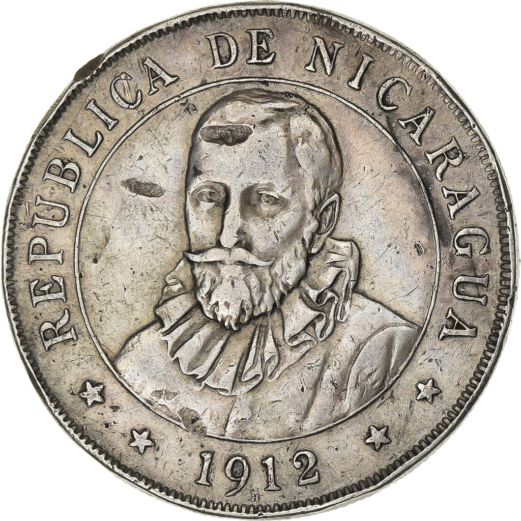 Nicaragua, Cordoba, 1912, Heaton, Silver, VF(30-35), KM:16