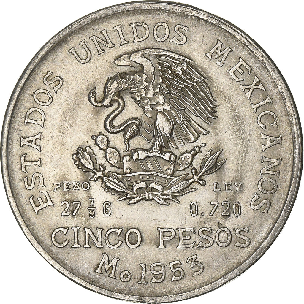 Mexico, 5 Pesos, 1953, Mexico City, Silver, AU(50-53), KM:467