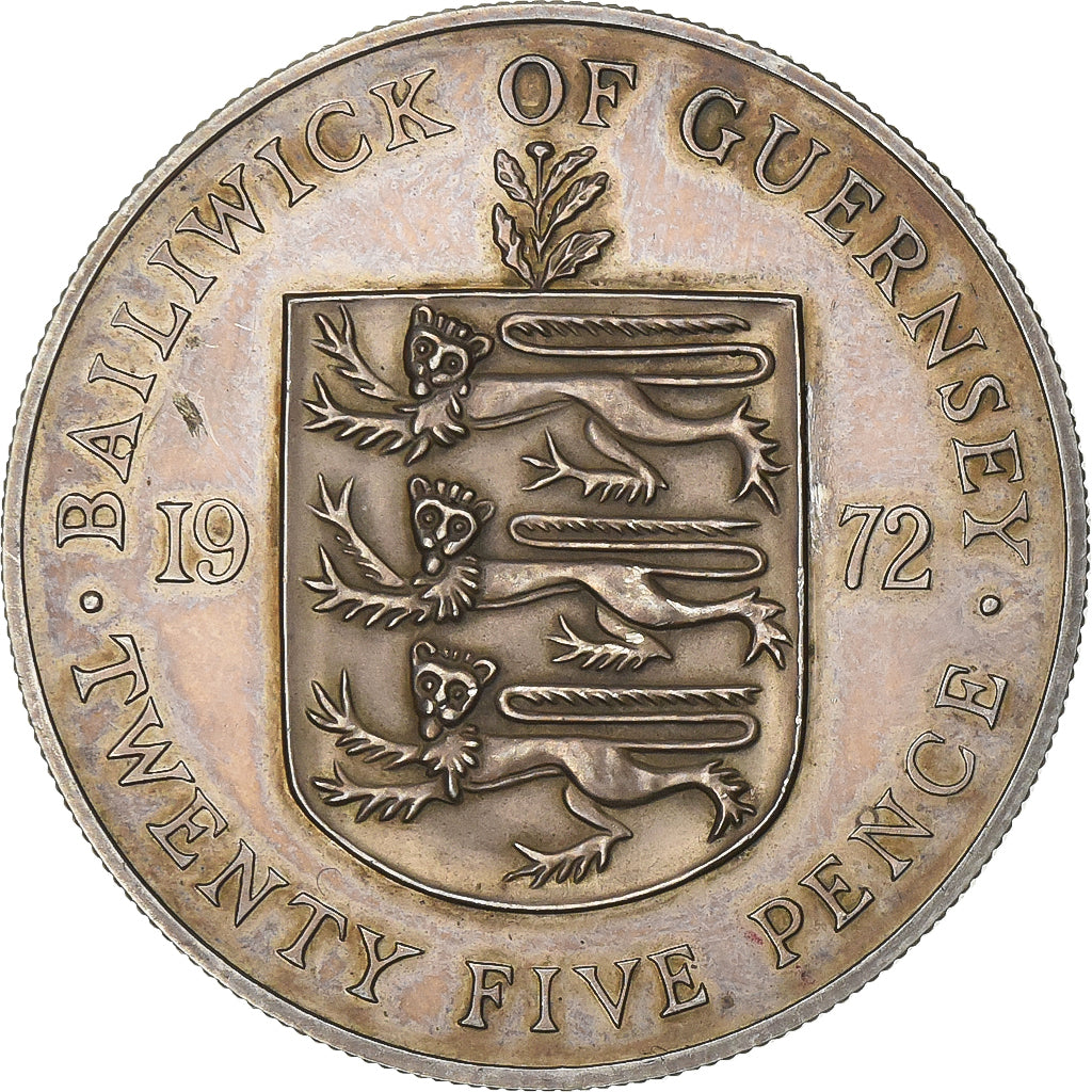 Guernsey, Elizabeth II, 25 Pence, 1972, Silver, AU(55-58), KM:26a