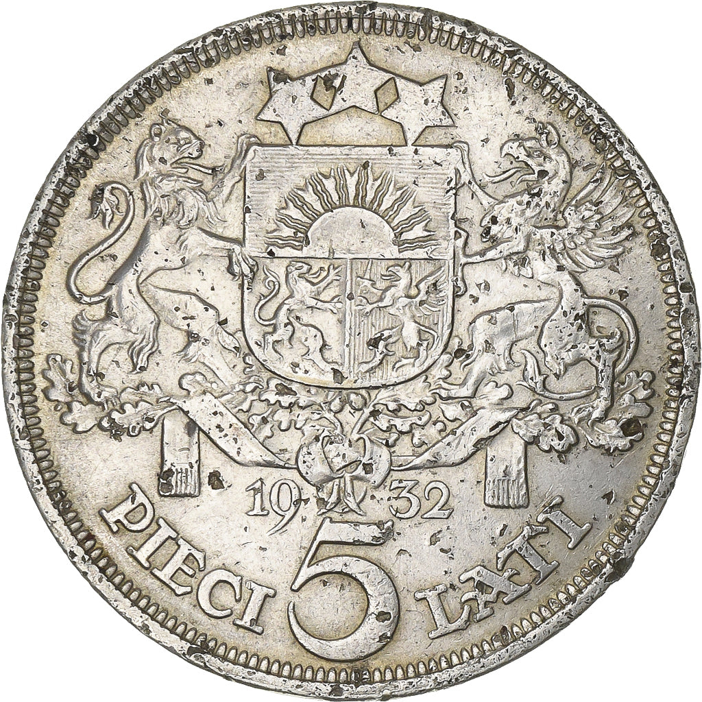 Latvia, 5 Lati, 1932, Silver, VF(30-35), KM:9