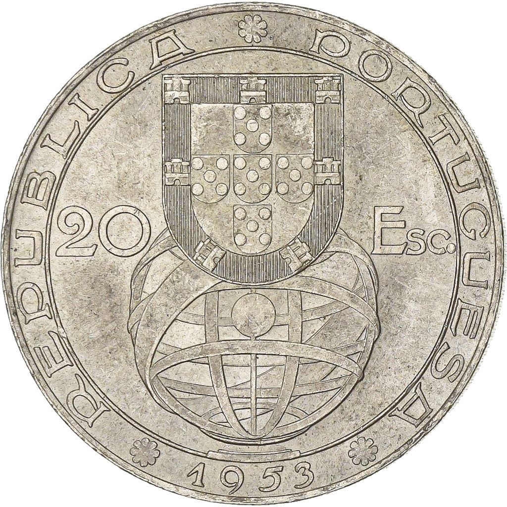 Portugal, 20 Escudos, 1953, Lisbon, Silver, EF(40-45), KM:585