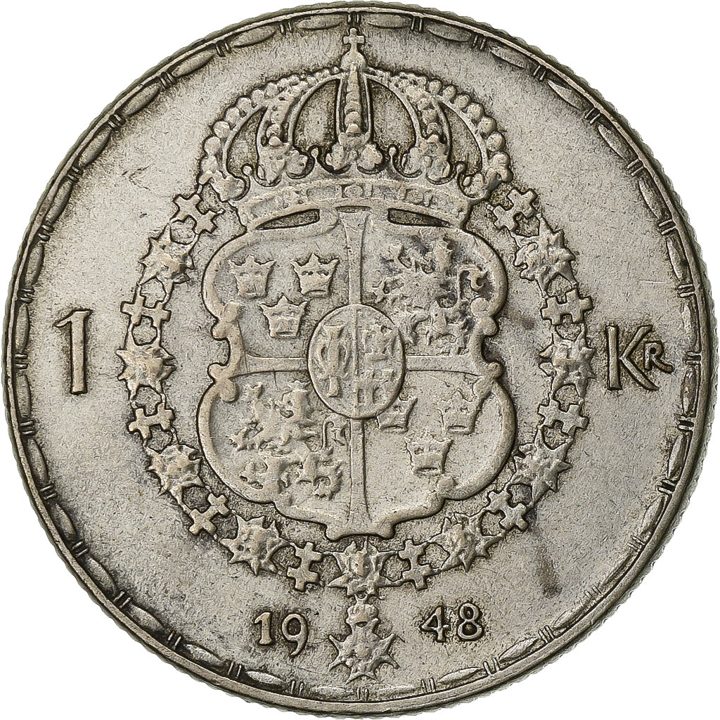 Svezia, Gustaf V, Krona, 1948, Stockholm, Argento, BB+, KM:814