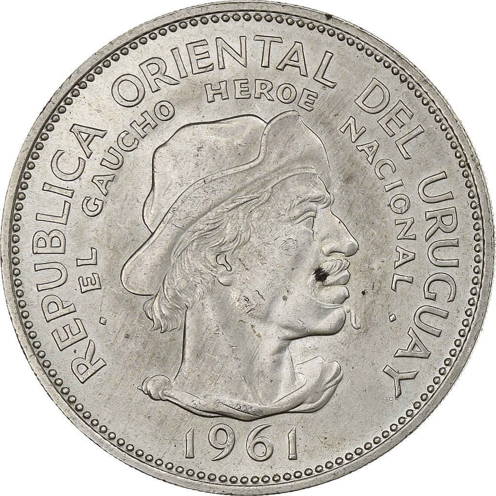 Uruguay, 10 Pesos, 1961, Silver, AU(50-53), KM:43