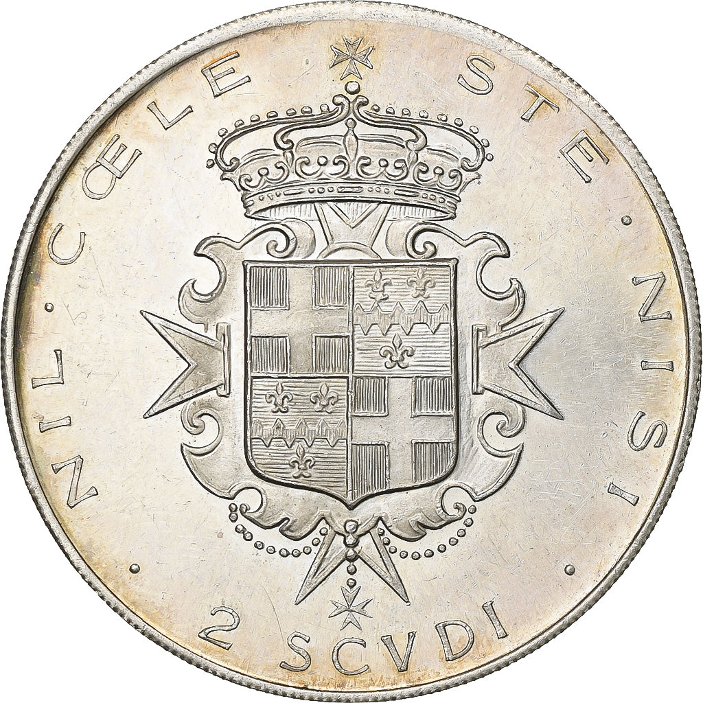 Malta, Angelo de Mojana di Cologna, 2 Scudi, 1964, Prata, AU(55-58), KM:10