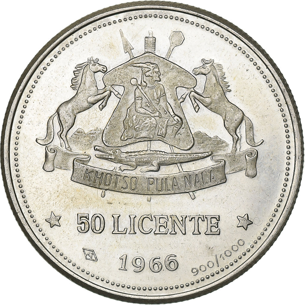 Lesotho, Moshoeshoe II, 50 Licente, Lisente, 1966, Argent, TTB+, KM:4.1