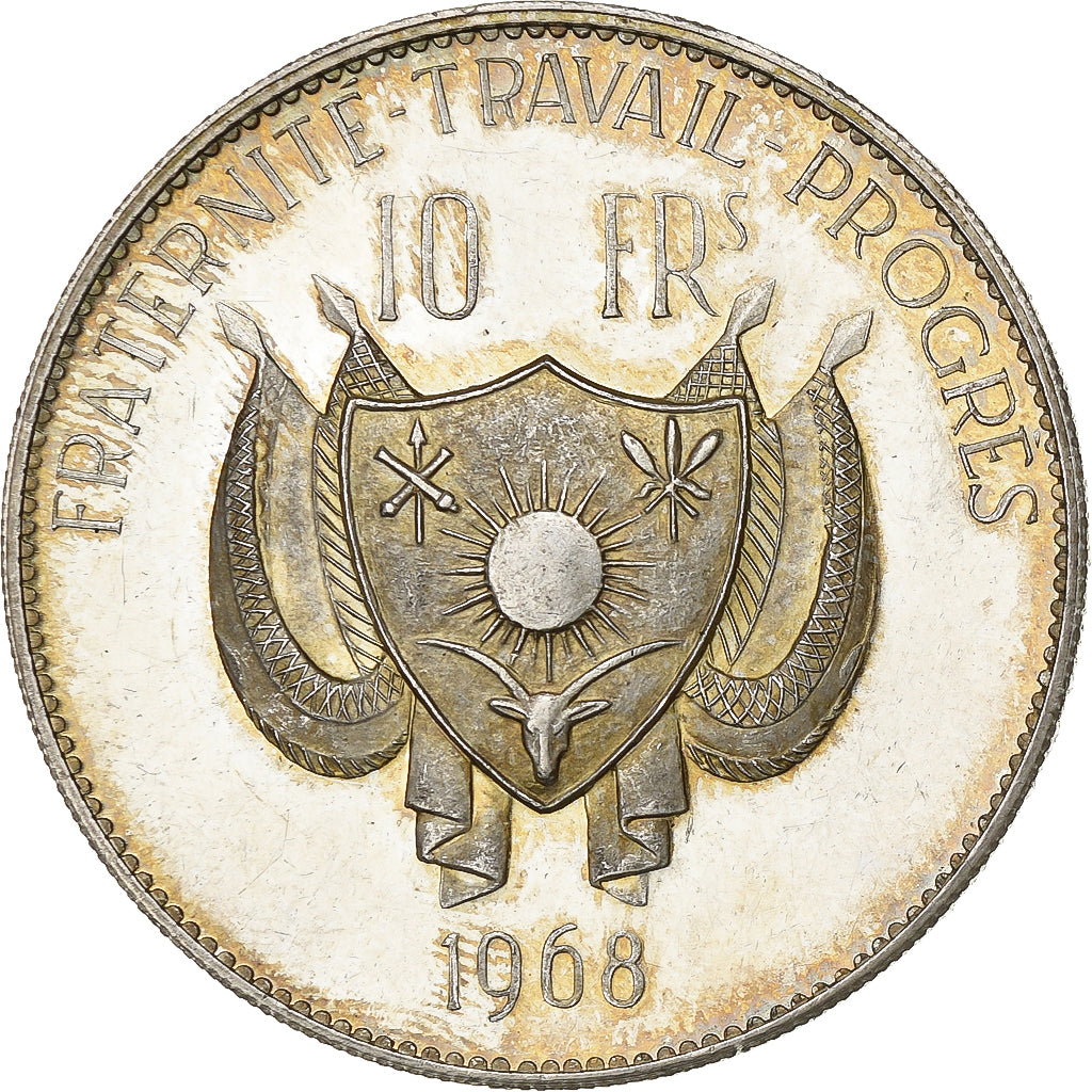 Níger, 10 Francs, 1968, Plata, MBC+, KM:8.1