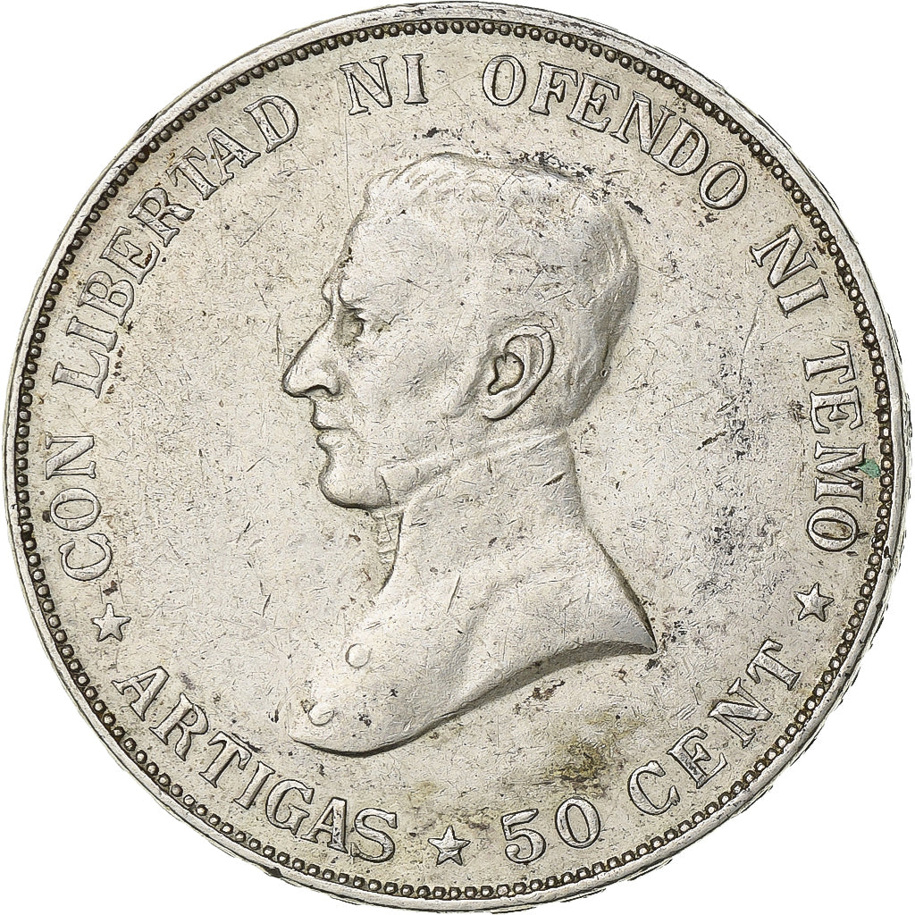 Uruguay, 50 Centesimos, 1917, Santiago, Silver, EF(40-45), KM:22